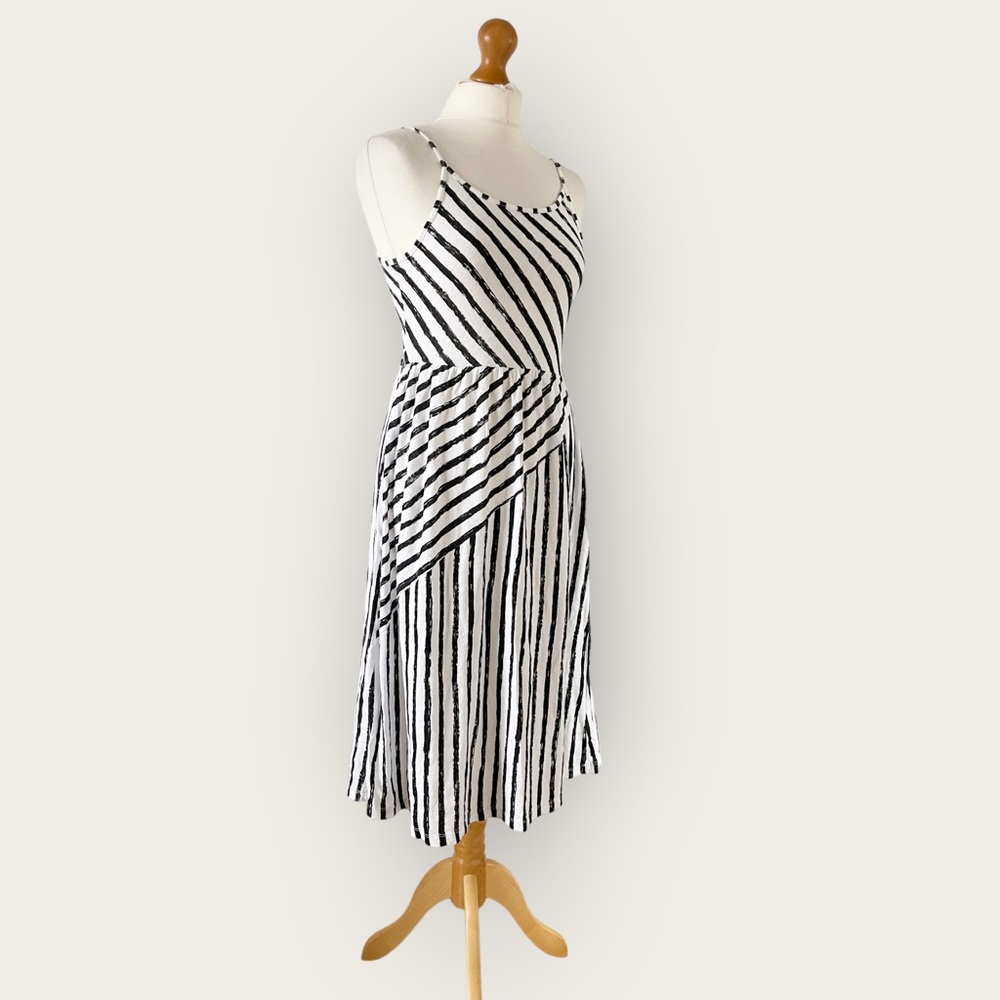 River Island Striped Slip Dress Size 10 Fit 8 White Black Strappy Midi - Picture 7 of 11